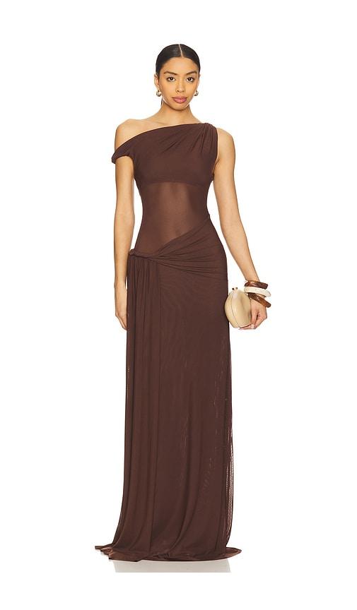 misha sisal maxi dress in chocolate.
