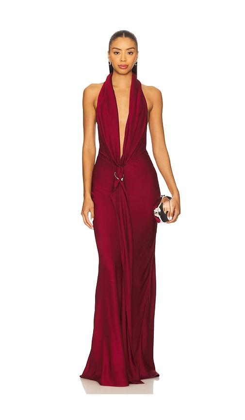 misha the donna satin dress in red.