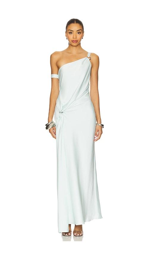 misha the horizon satin dress in blue.