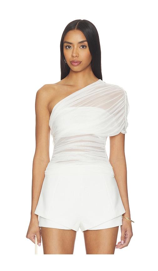 misha the interwoven silk top in ivory.