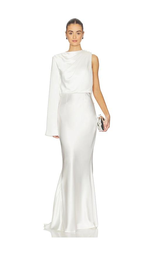 misha the mantello satin dress in ivory.
