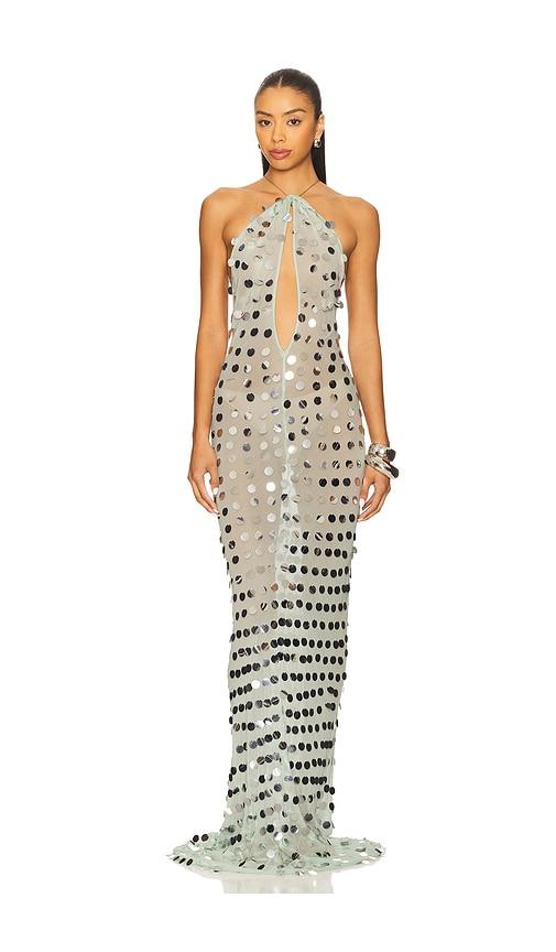 misha the mirror bead dress in mint.