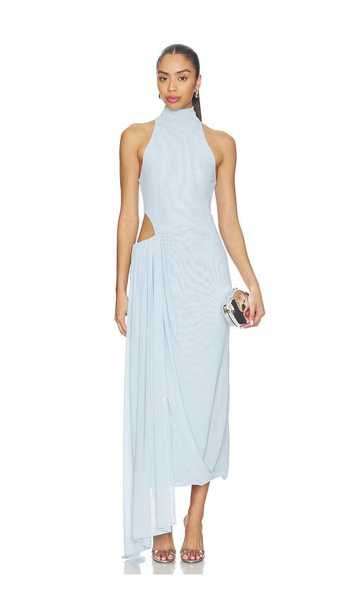 misha the sipario mesh dress in baby blue.