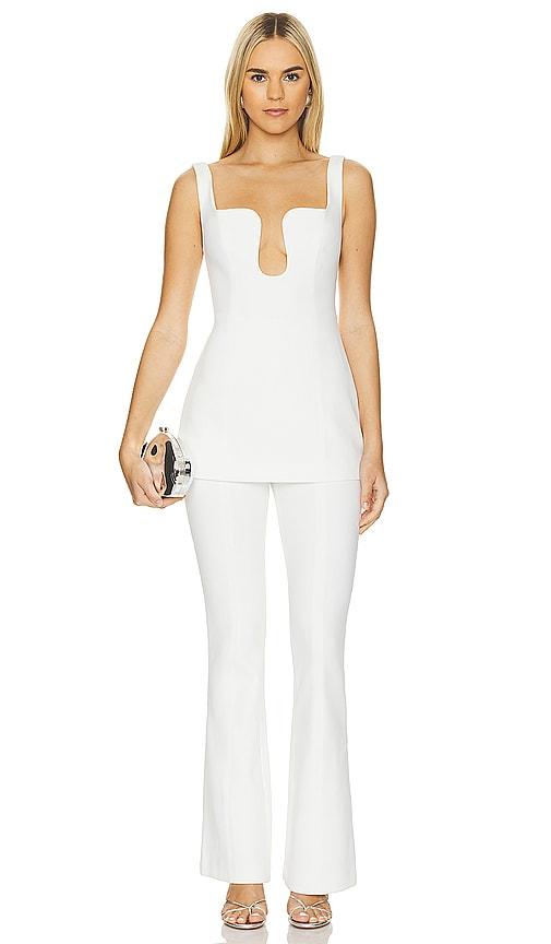 misha x revolve belva jumpsuit in ivory.