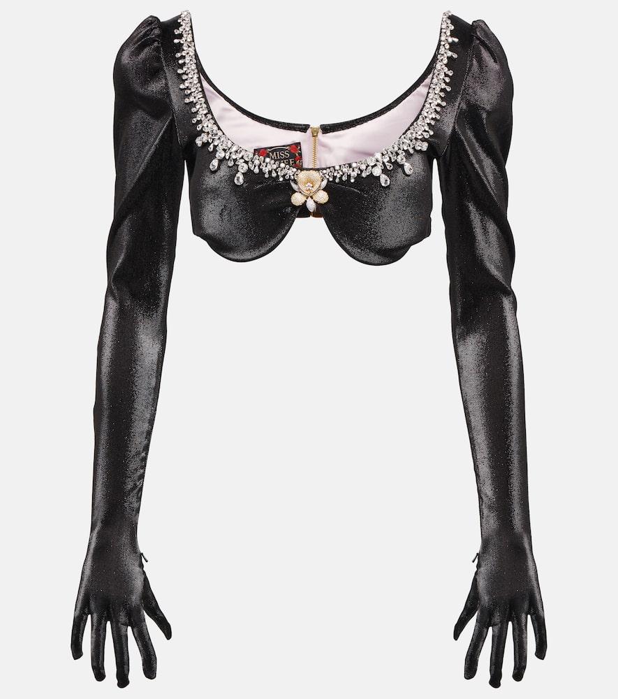 miss sohee embellished bra top with gloves