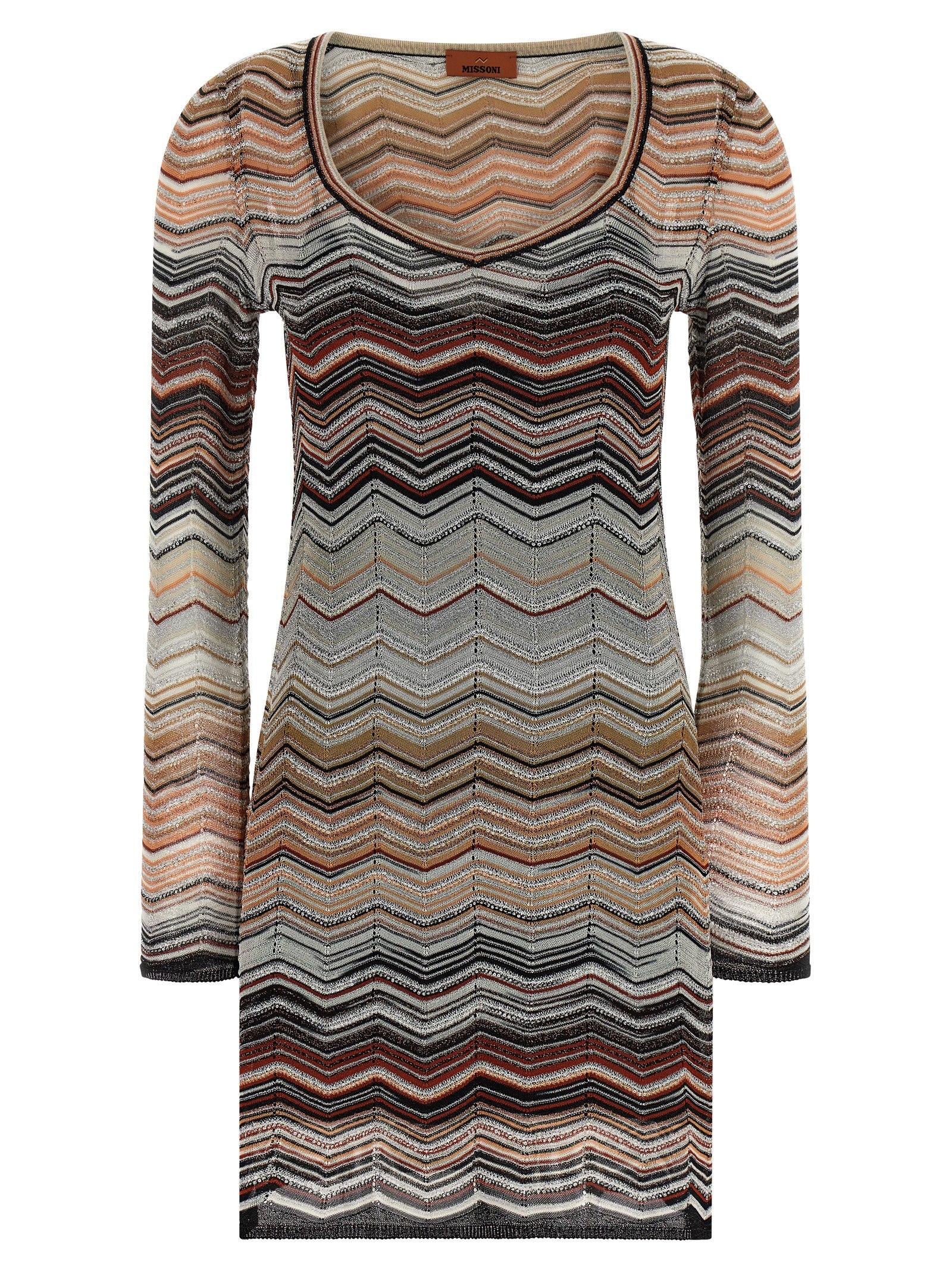 missoni chevron lamé dress brown - women