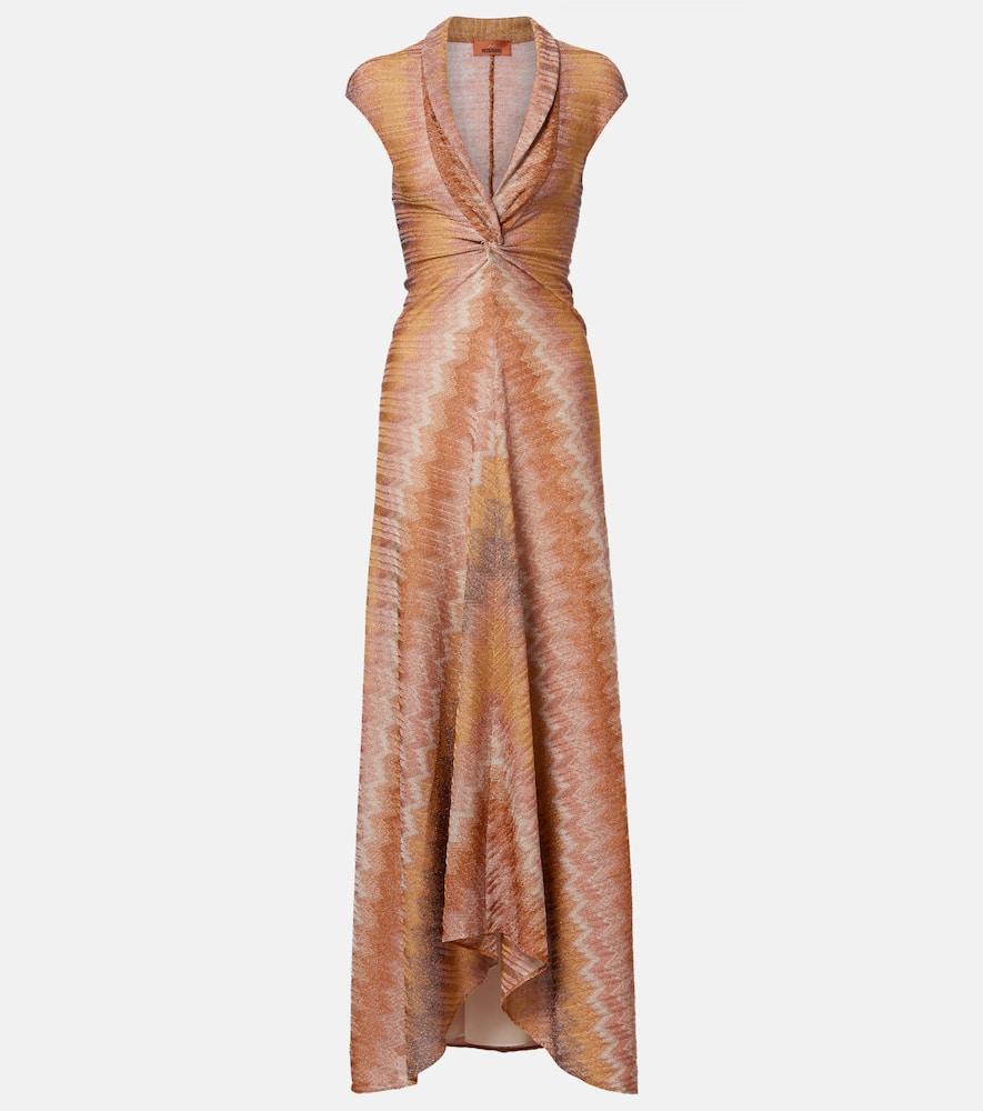 missoni gathered asymmetric lamé maxi dress
