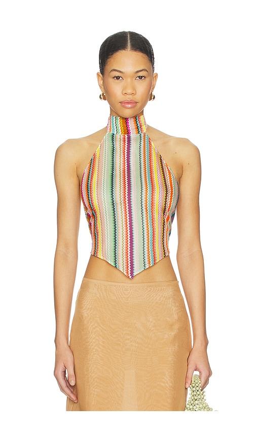 missoni halter top in orange,blue.