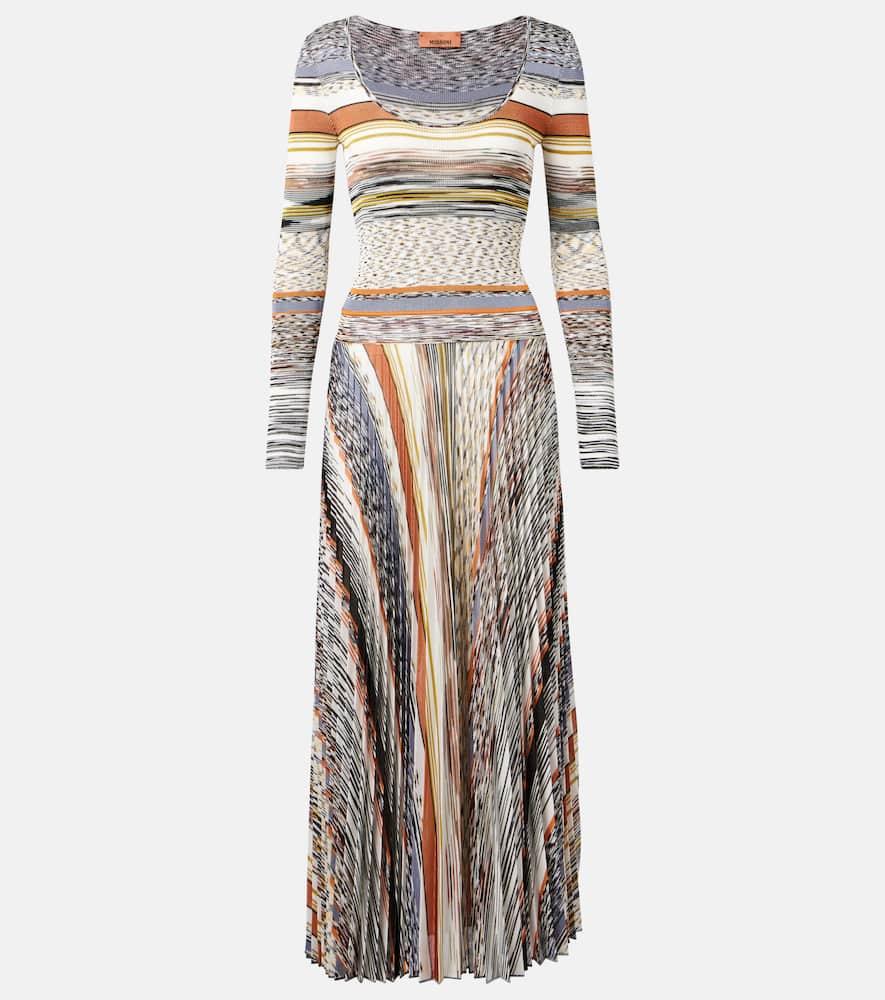 missoni knitted pleated striped maxi dress