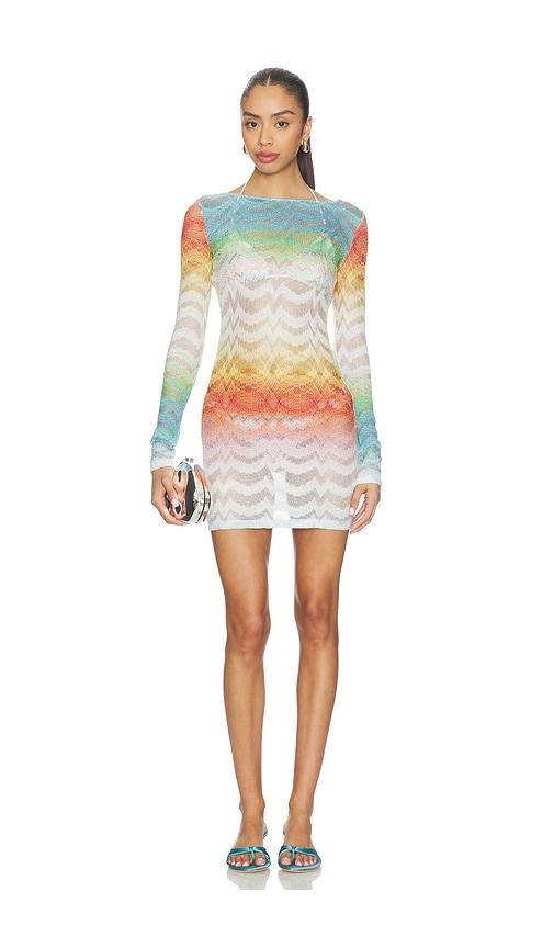 missoni long sleeve mini dress in blue,orange.