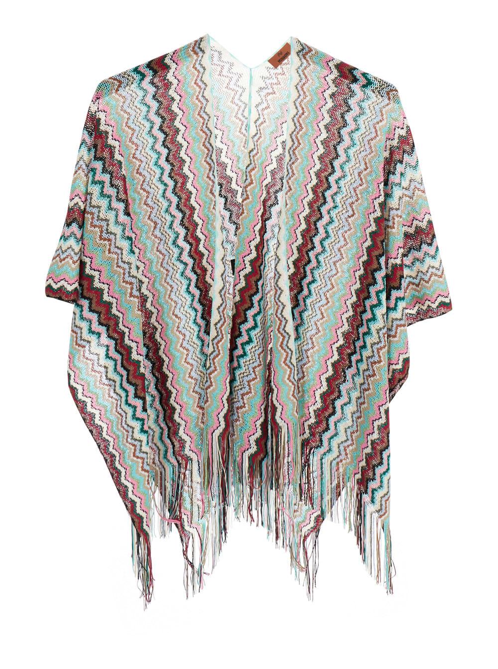 missoni multicolor cape with fringed hem and all-over zig-zag motif in viscose blend woman