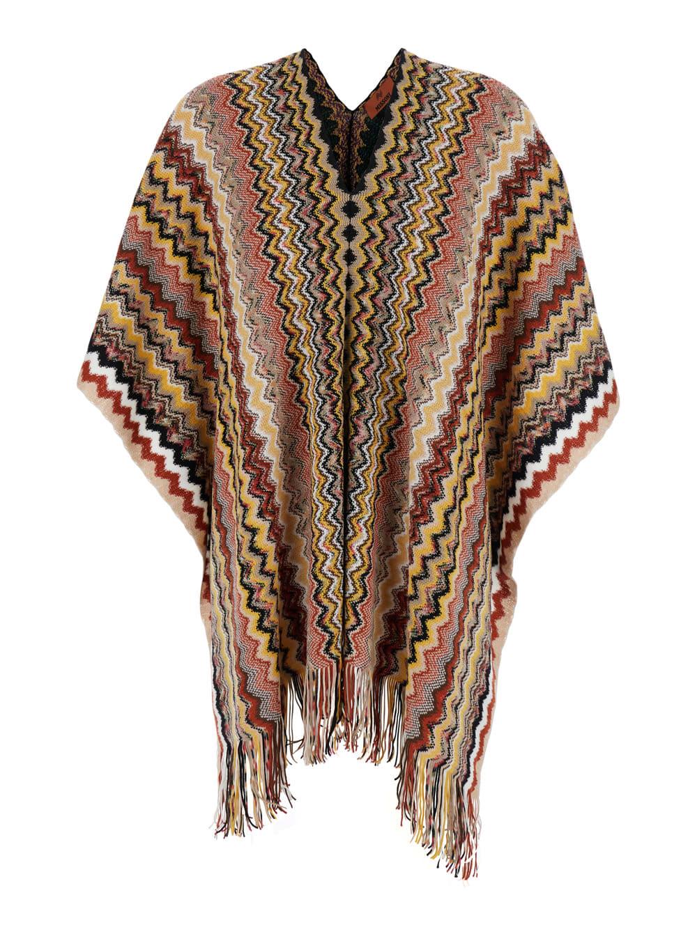 missoni multicolor cape with v neck and all-over zigzag motif in viscose blend woman
