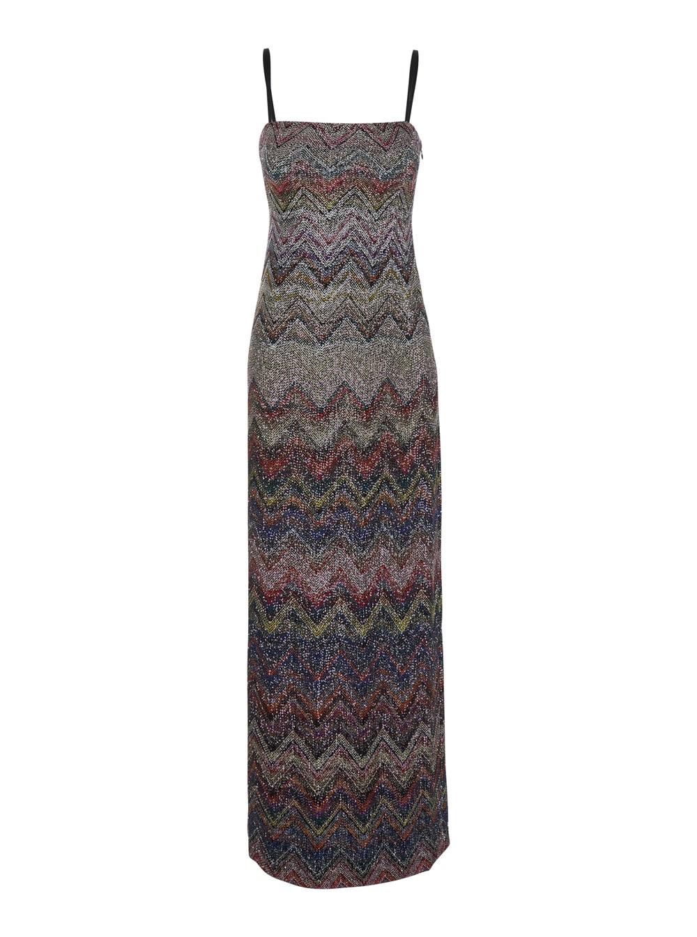 missoni multicolor long dress with zigzag motif in fabric woman