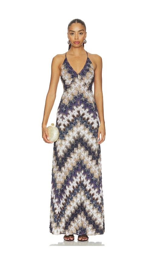 missoni sleeveless long dress in blue,white.