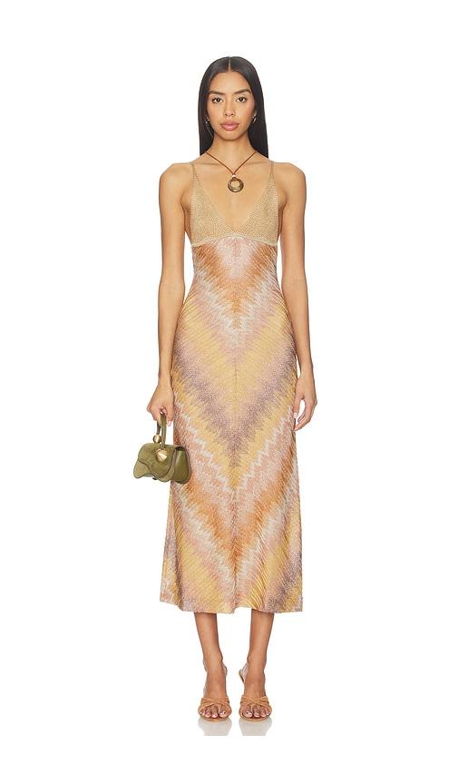 missoni sleeveless long dress in brown.