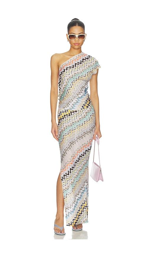missoni sleeveless long dress in neutral,orange.