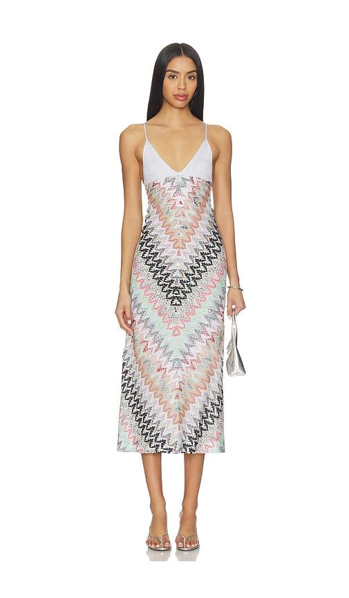 missoni sleeveless long dress in pink,white.