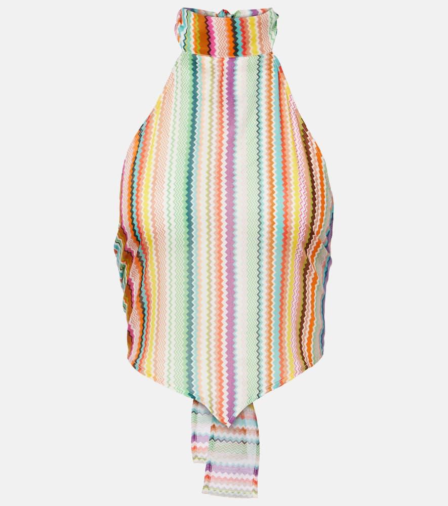 missoni striped halterneck cotton and silk top