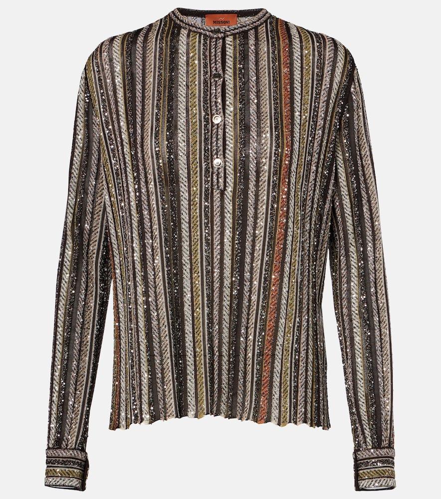 missoni striped lamé henley shirt