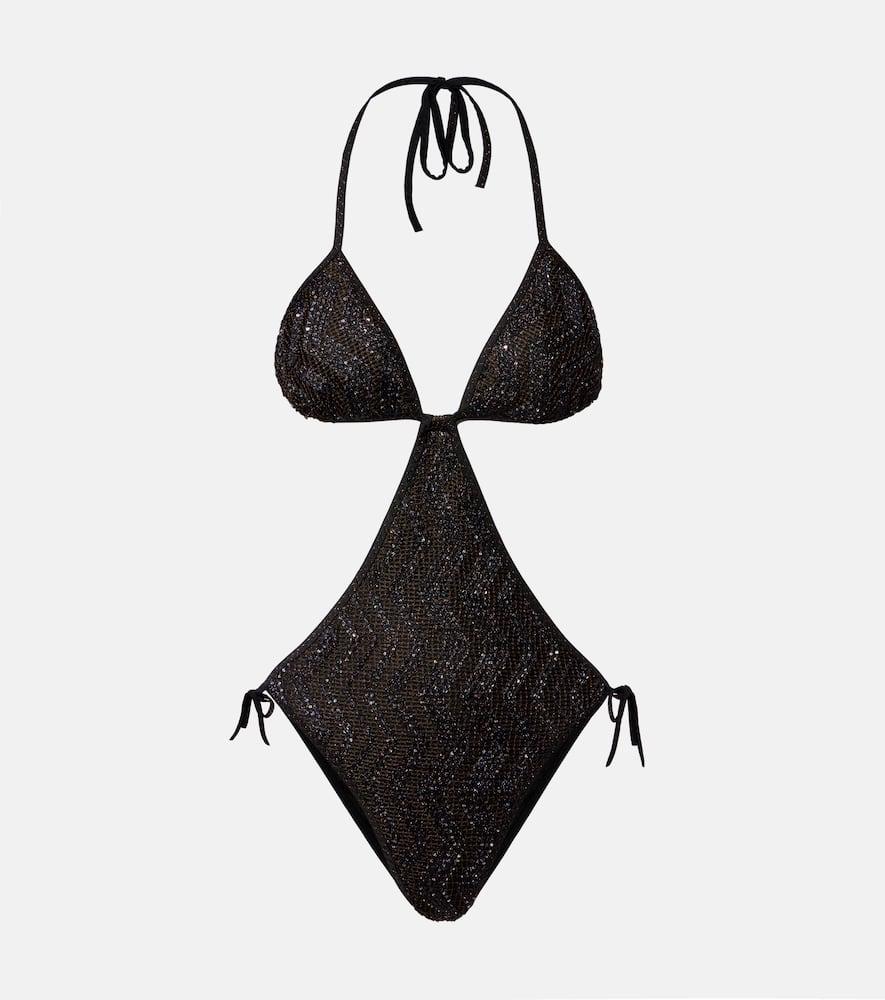 missoni wave halterneck lamé swimsuit