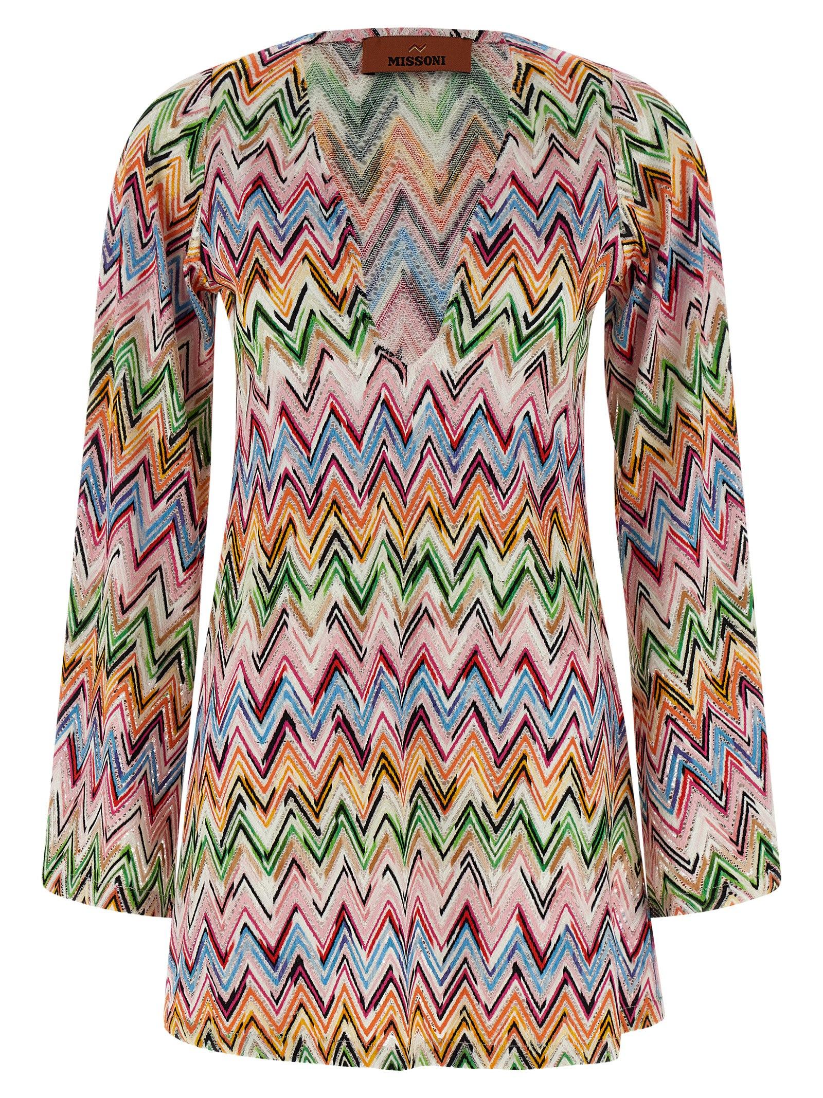 missoni zig zag embroidery dress multicolor viscose polyamide elastane - women
