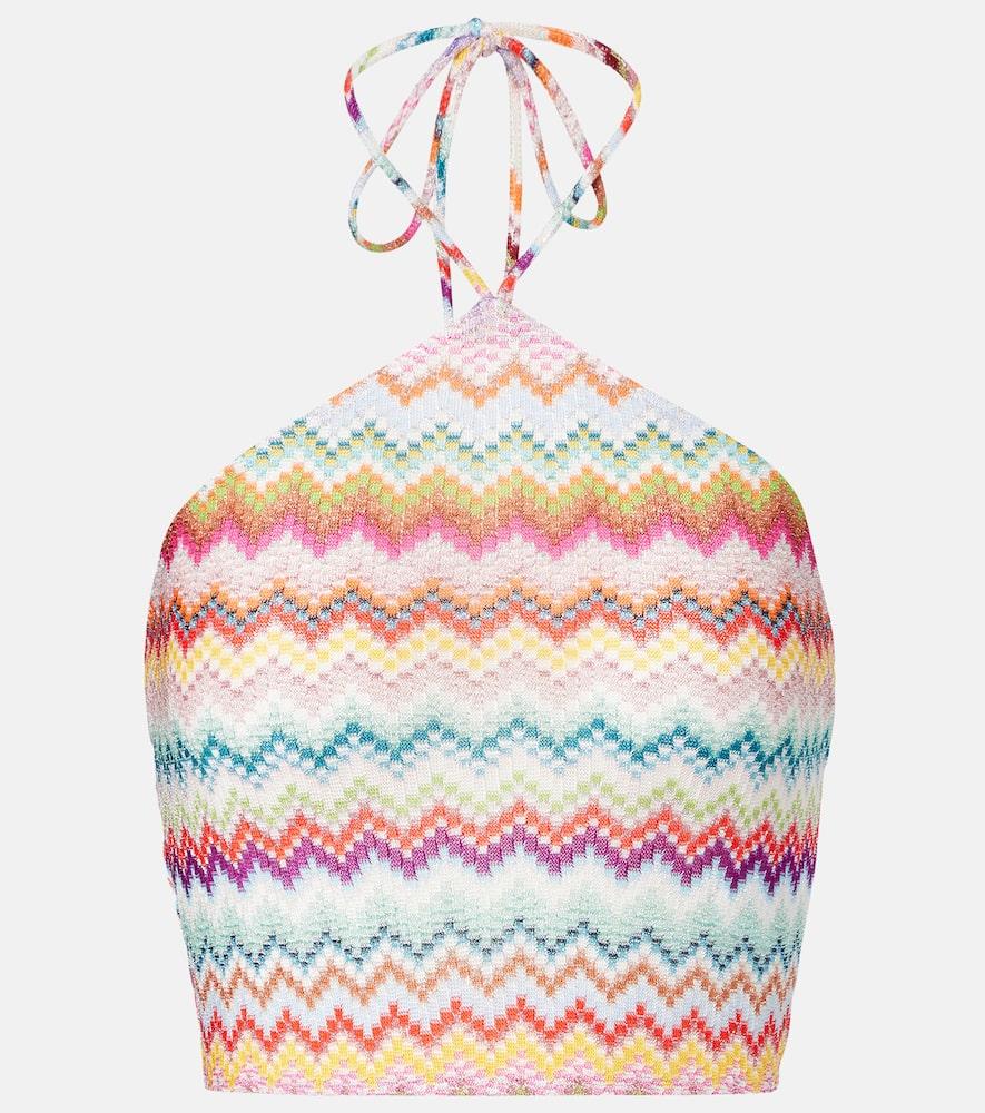 missoni zig zag halterneck lamé crop top