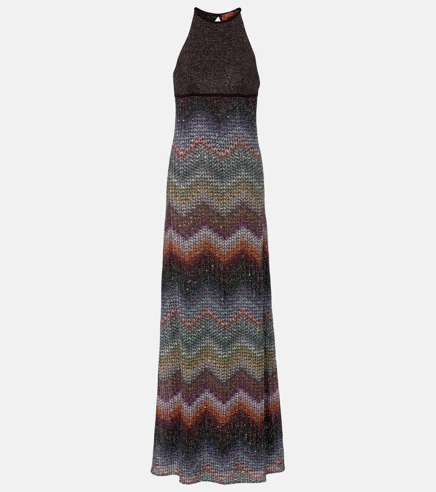 missoni zig zag halterneck lamé maxi dress