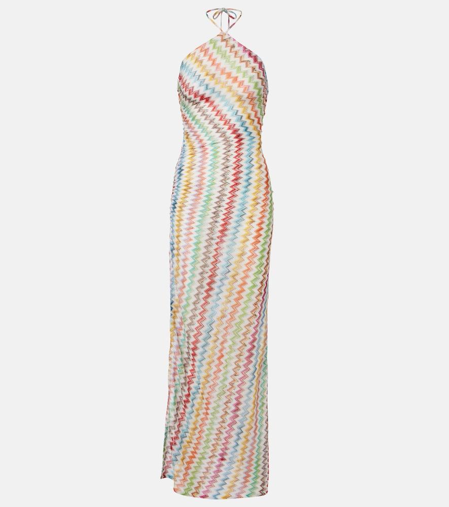 missoni zigzag halterneck lamé maxi dress