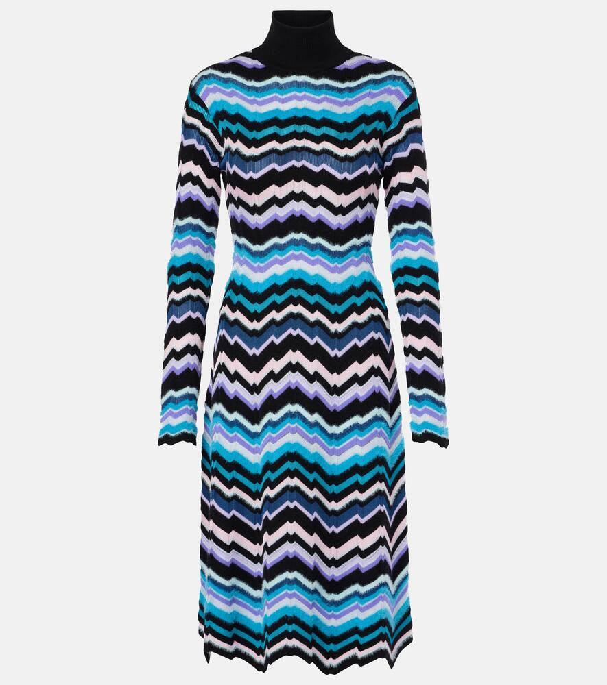 missoni zigzag knitted turtleneck midi dress