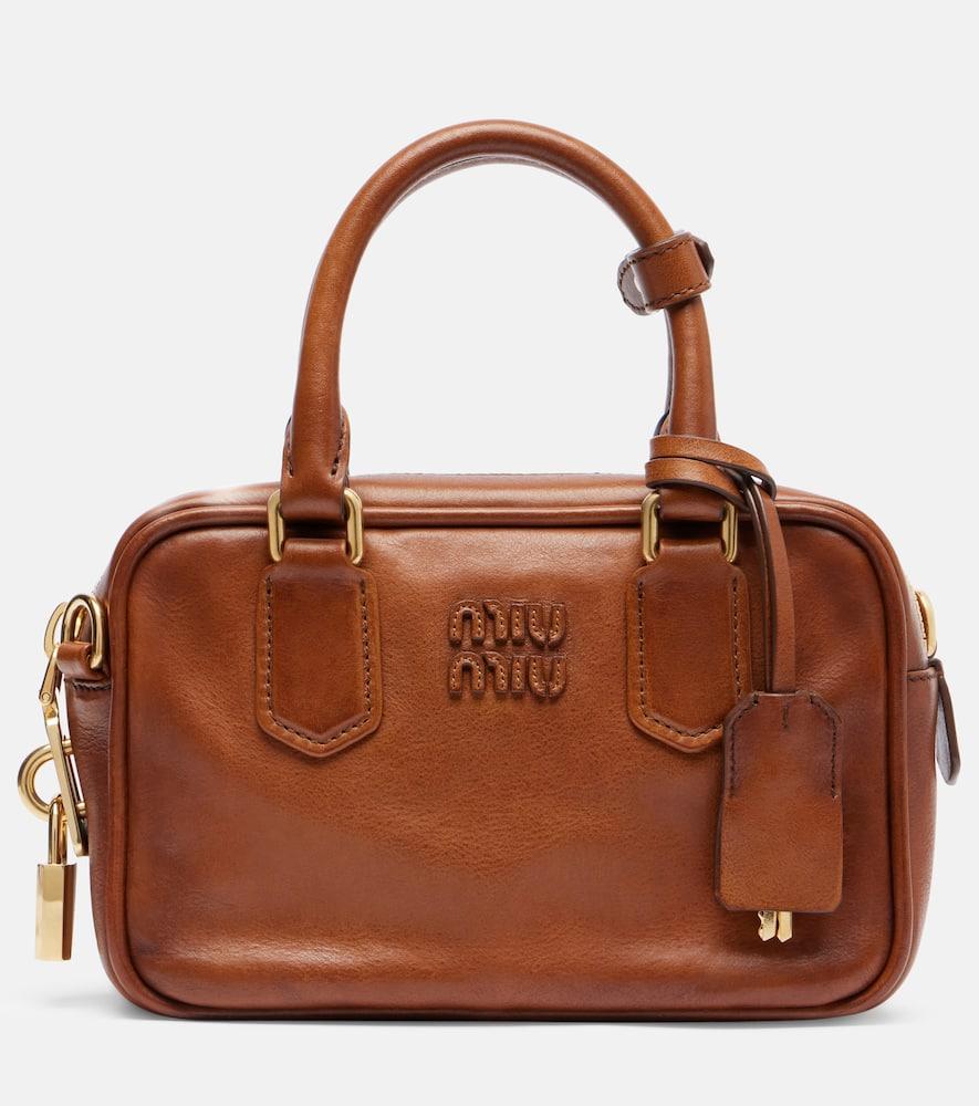 miu miu arcadie small leather tote bag