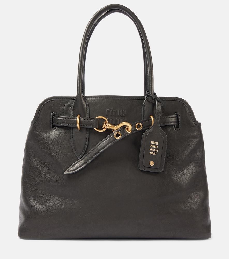 miu miu aventure medium leather tote bag