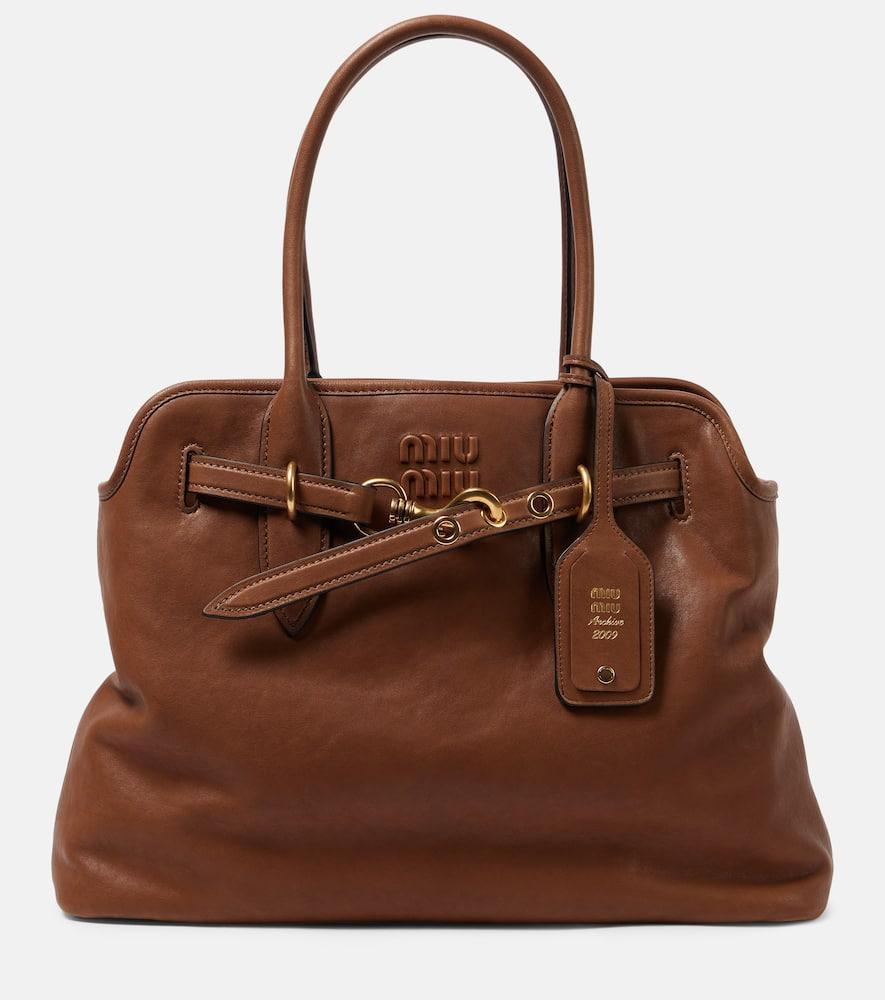 miu miu aventure medium leather tote bag