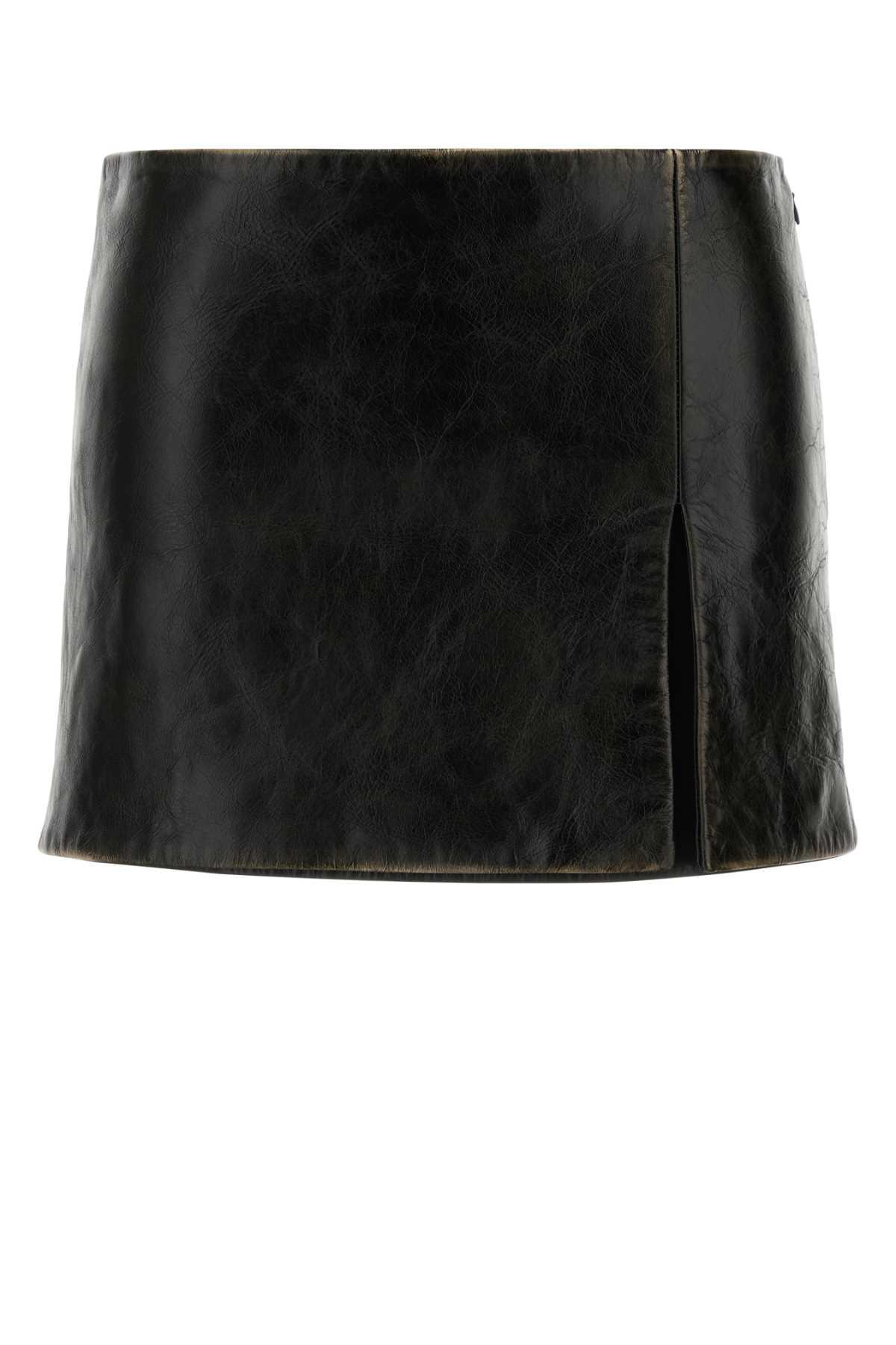 miu miu black leather mini skirt