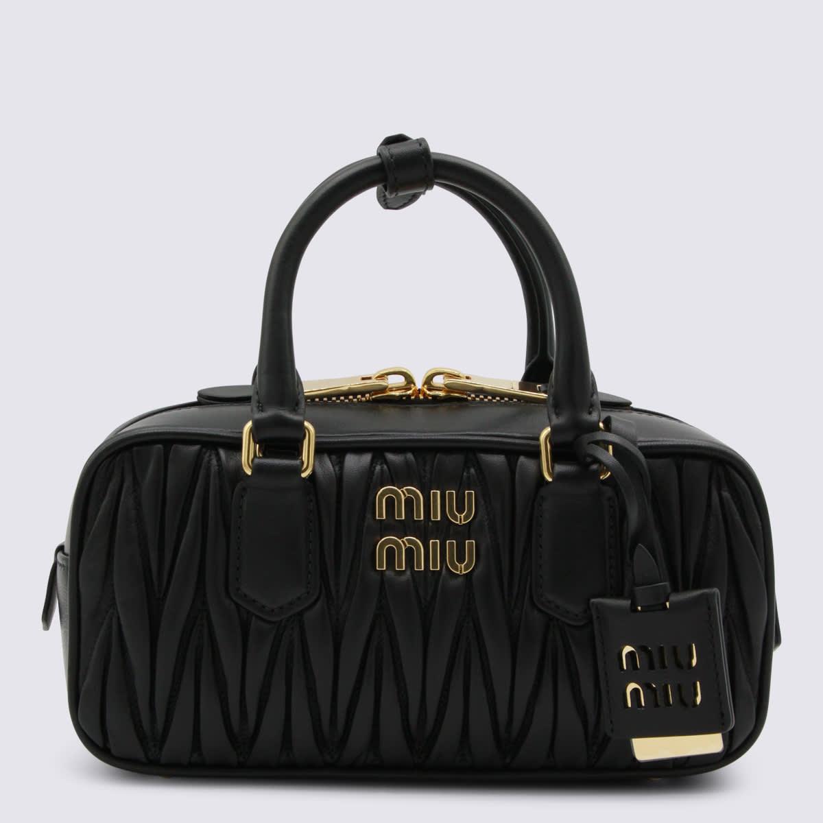 miu miu black leather top handle bag