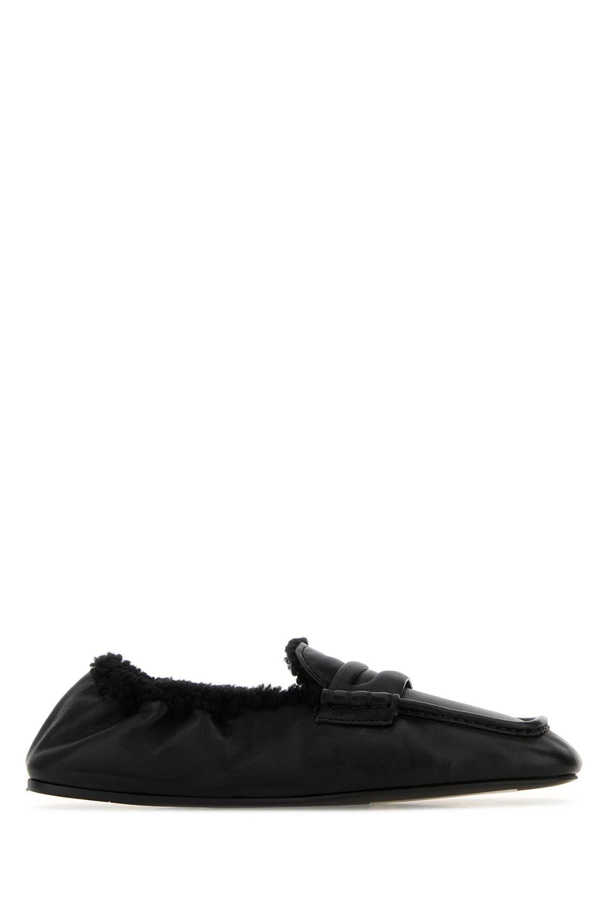miu miu black nappa leather ruches loafers