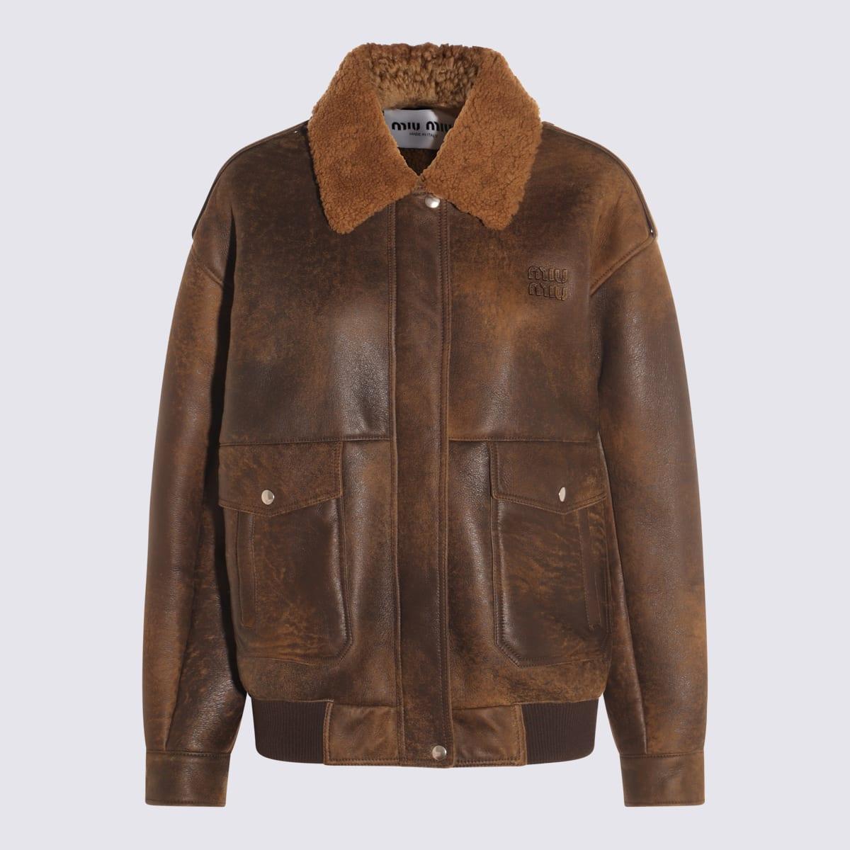 miu miu brown leather jacket