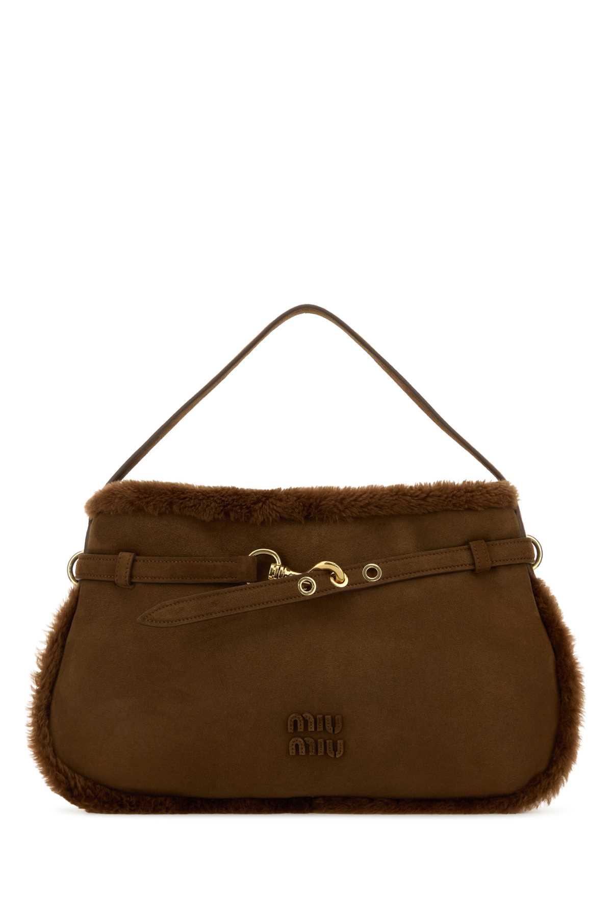 miu miu brown shearling shoulder bag