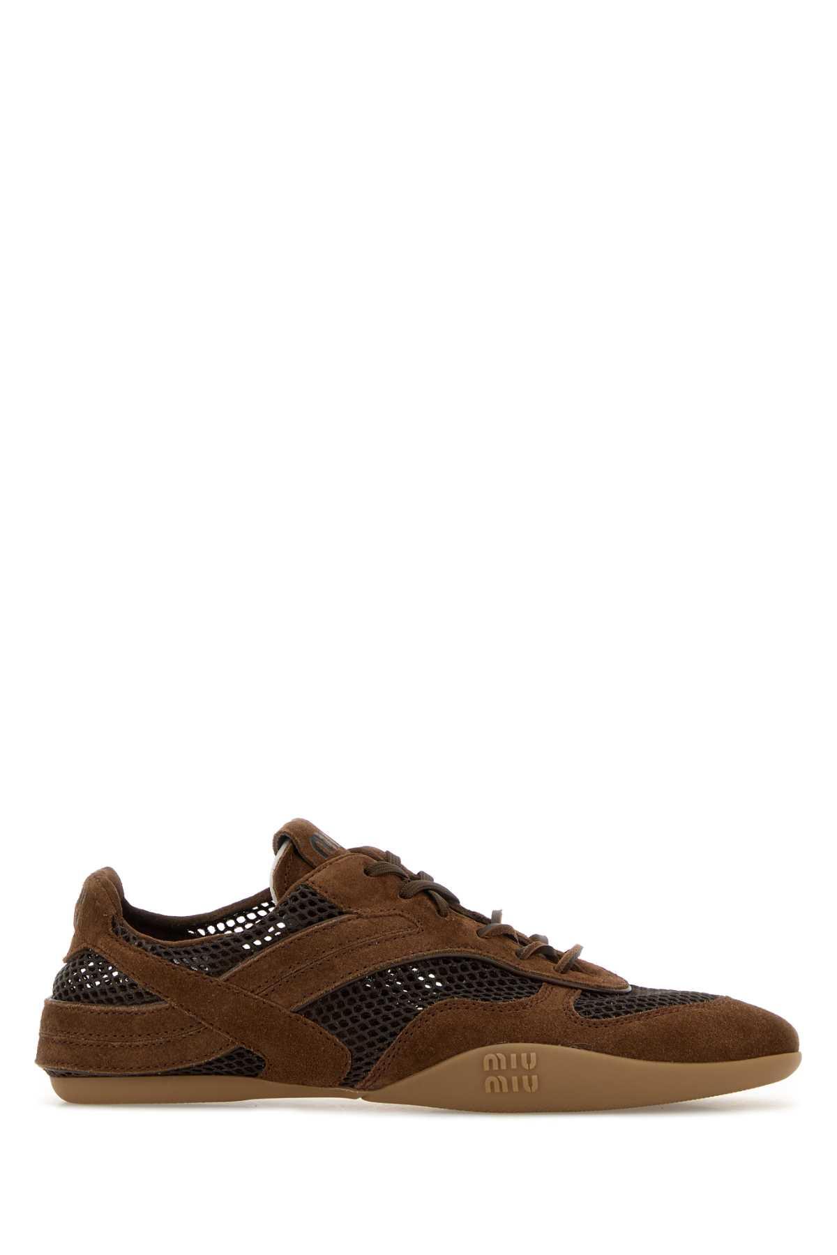 miu miu brown suede and mesh sneakers