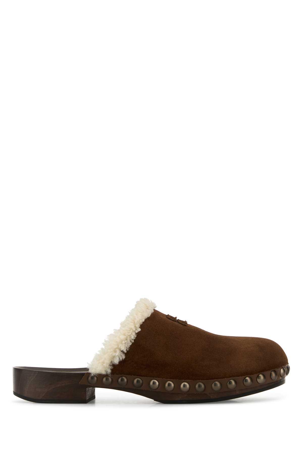 miu miu brown suede clogs
