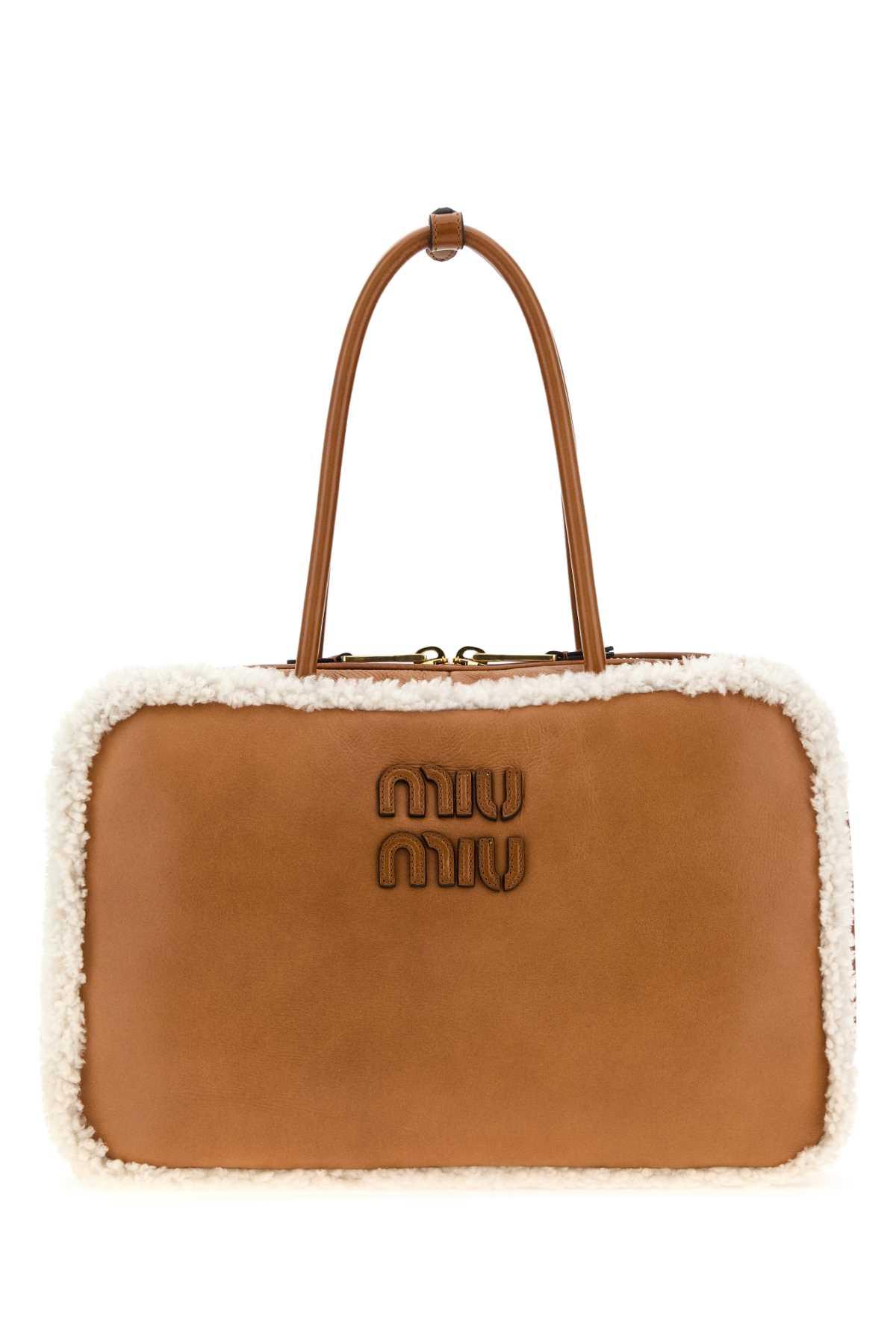 miu miu camel leather beau handbag