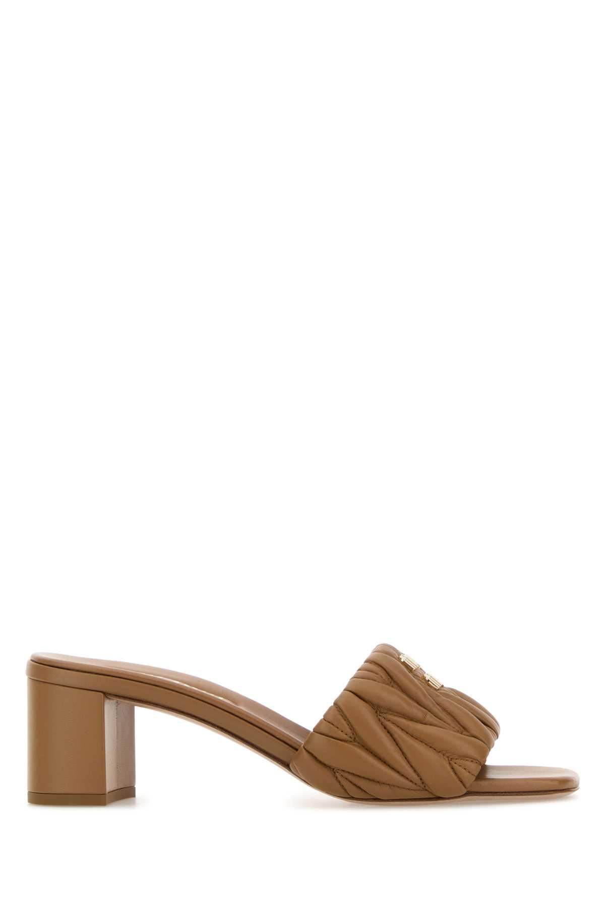 miu miu camel nappa leather mules