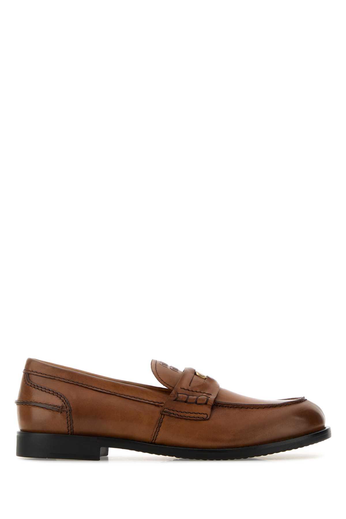 miu miu caramel leather loafers