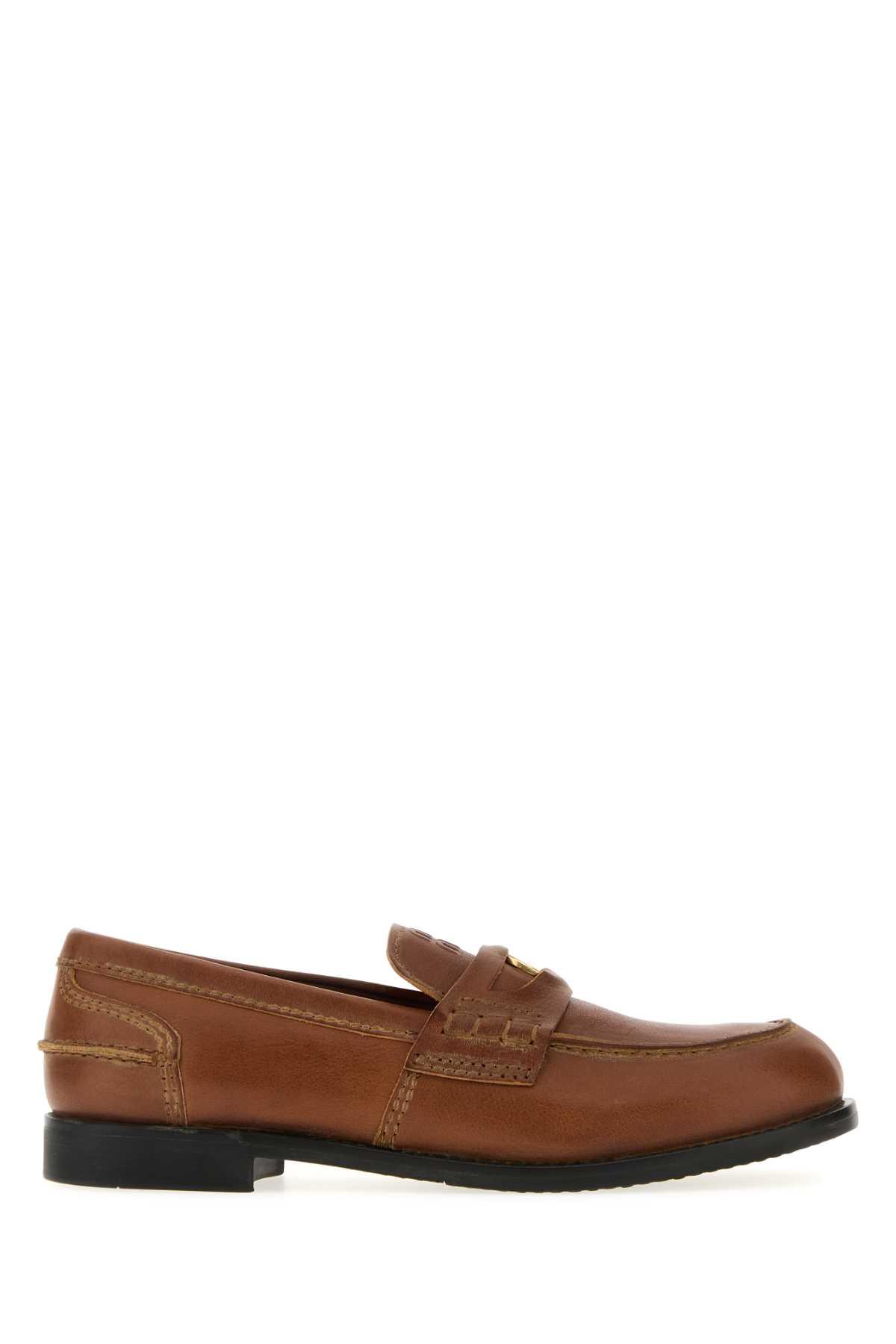 miu miu caramel leather loafers