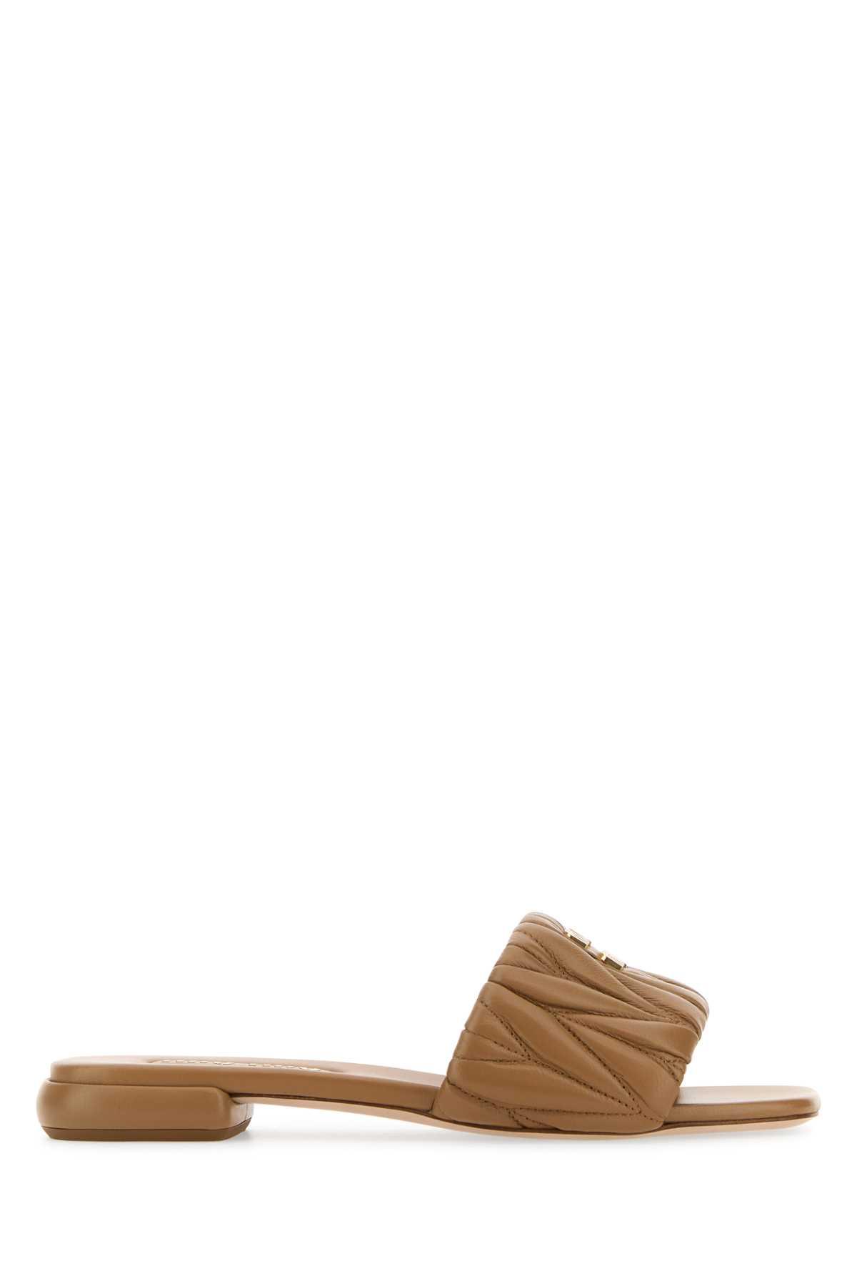 miu miu caramel nappa leather slippers