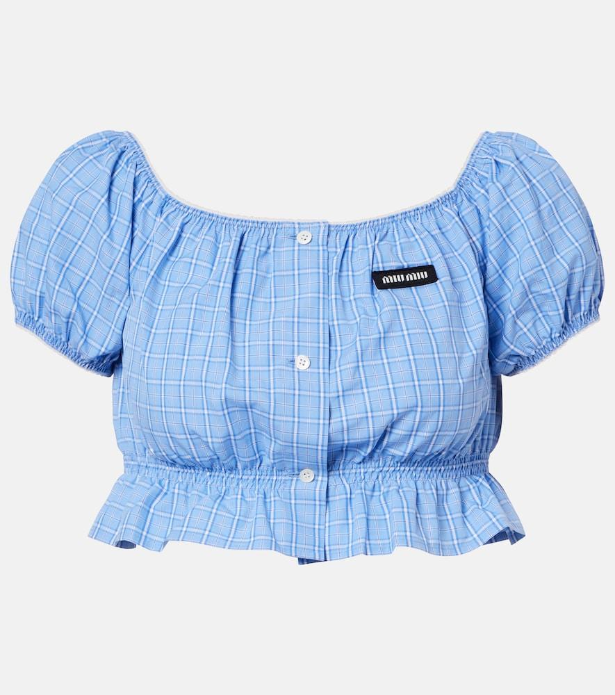miu miu checked cotton poplin crop top