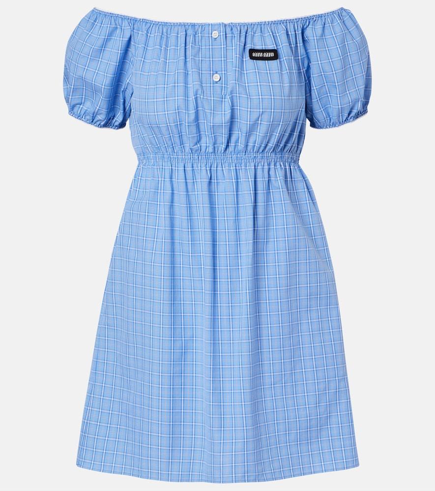 miu miu checked cotton poplin minidress