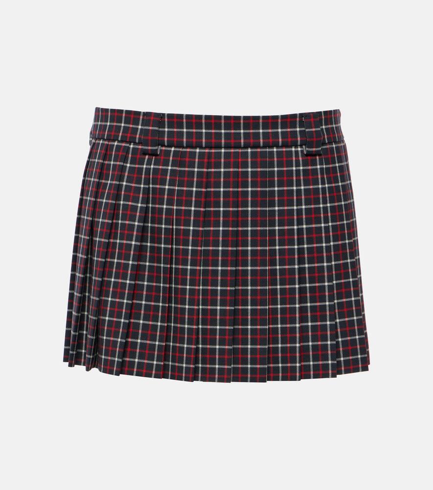 miu miu checked pleated virgin wool miniskirt
