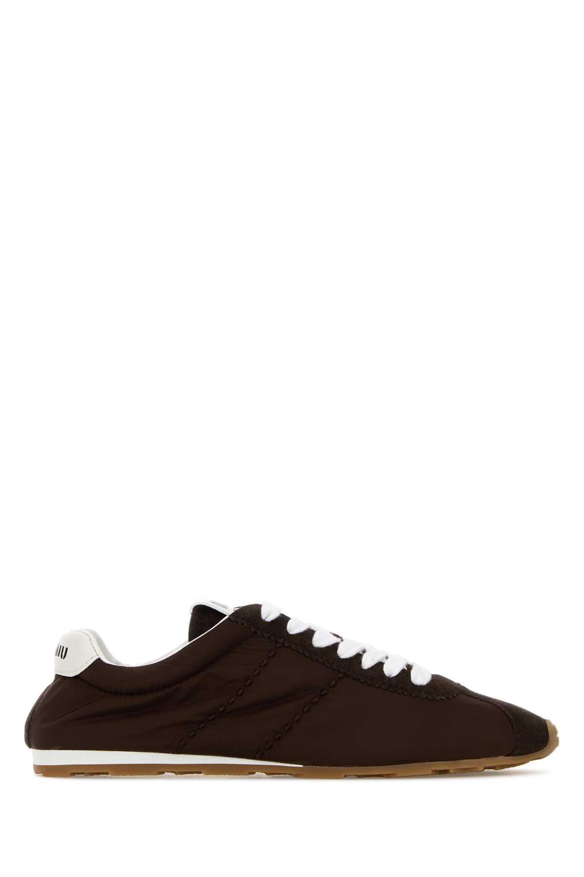 miu miu chocolate fabric and suede sneakers