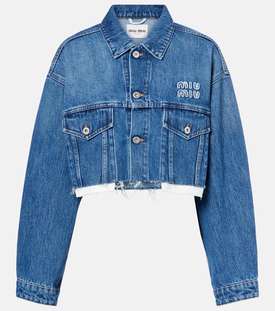 miu miu cropped logo denim jacket