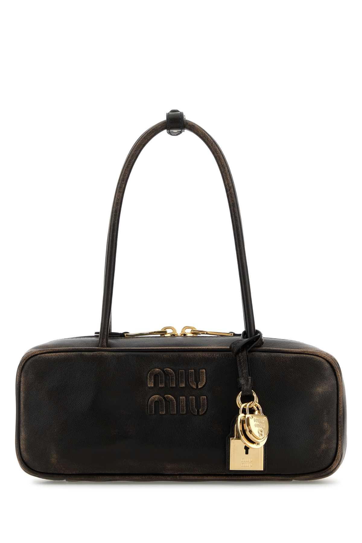 miu miu dark brown leather shoulder bag